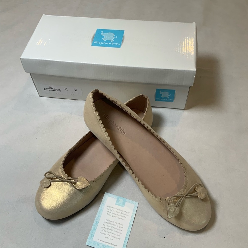ELEPHANTITO SCALLOPED BALLERINA SUEDE GOLD.Size 4 - Picture 7 of 8